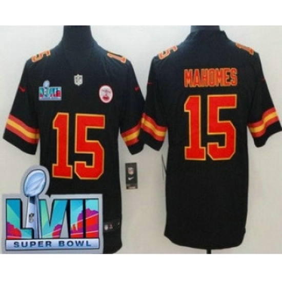 Men's Kansas City Chiefs #15 Patrick Mahomes Limited Black Super Bowl LVII Vapor Jersey - Ujersey