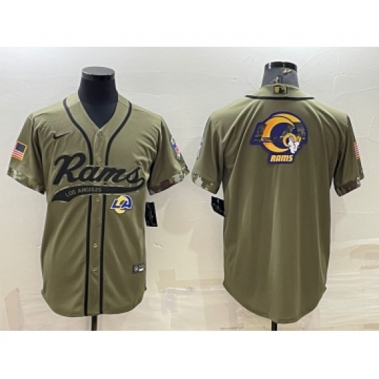 Men's Los Angeles Rams Olive Salute to Service Team Big Logo Cool Base Stitched Baseball Jersey - Ujersey