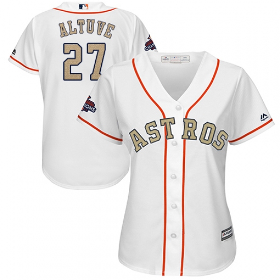 Women's Majestic Houston Astros #27 Jose Altuve Authentic White 2018 Gold Program Cool Base MLB Jersey - Ujersey