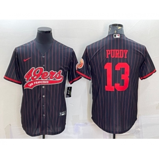 Men's San Francisco 49ers #13 Brock Purdy Black Pinstripe With Patch Cool Base Stitched Baseball Jersey - Ujersey