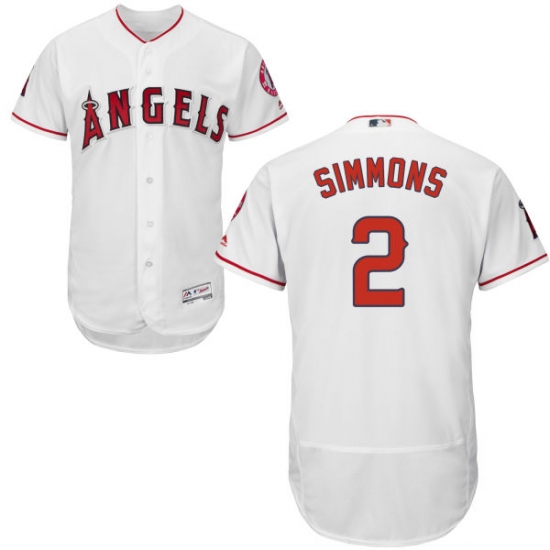 Men's Majestic Los Angeles Angels of Anaheim #2 Andrelton Simmons White Home Flex Base Authentic Collection MLB Jersey - Ujersey