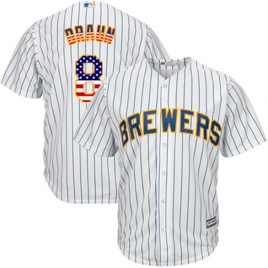 Men's Majestic Milwaukee Brewers #8 Ryan Braun Authentic White USA Flag Fashion MLB Jersey - Ujersey