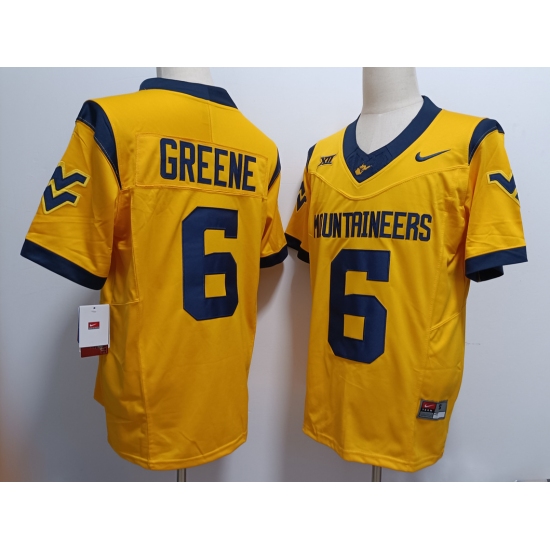 Men's West Virginia Mountaineers #6 Garrett Greene Yellow FUSE College Stitched Jersey - Ujersey