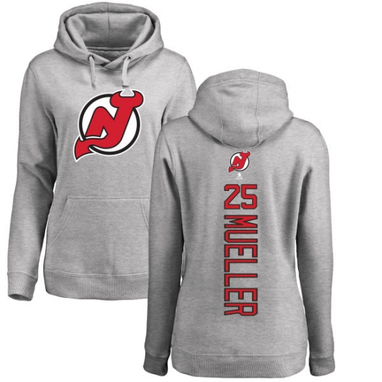 NHL Women's Adidas New Jersey Devils #25 Mirco Mueller Ash Backer Pullover Hoodie - ujerseystore