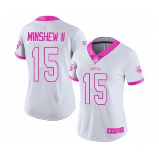 Women's Jacksonville Jaguars #15 Gardner Minshew II Limited White  Pink Rush Fashion Football Jersey - Ujersey