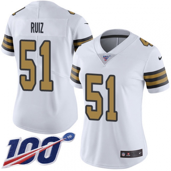 Women's New Orleans Saints #51 Cesar Ruiz White Stitched NFL Limited Rush 100th Season Jersey