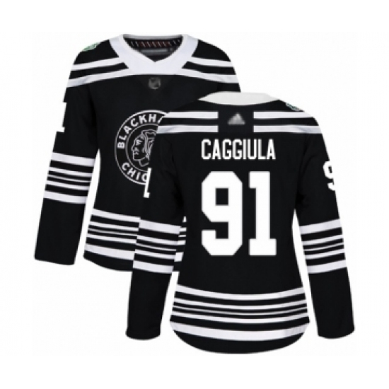 Women's Chicago Blackhawks #91 Drake Caggiula Authentic Black 2019 Winter Classic Hockey Jersey - Ujersey