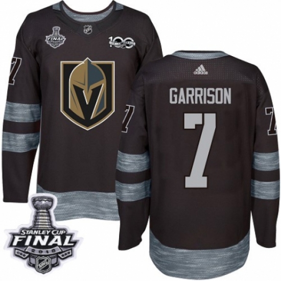 Men's Adidas Vegas Golden Knights #7 Jason Garrison Authentic Black 1917-2017 100th Anniversary 2018 Stanley Cup Final NHL Jersey - Ujersey