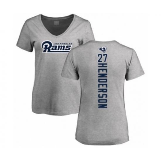 Football Women's Los Angeles Rams #27 Darrell Henderson Ash Backer V-Neck T-Shirt - Ujersey