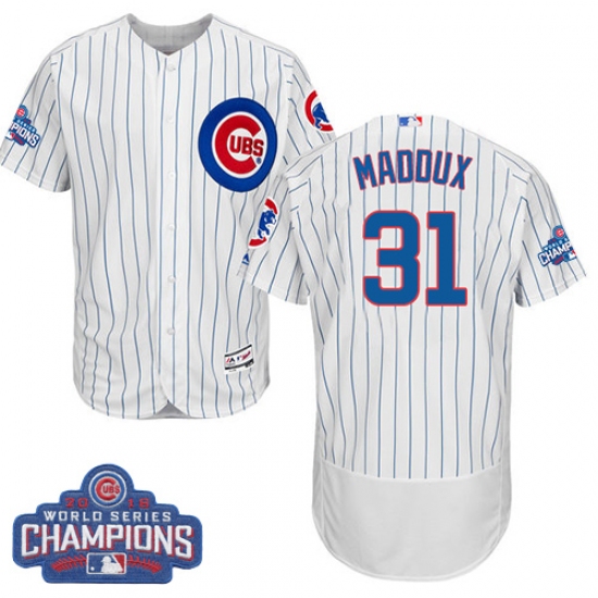 Men's Majestic Chicago Cubs #31 Greg Maddux White 2016 World Series Champions Flexbase Authentic Collection MLB Jersey - Ujersey