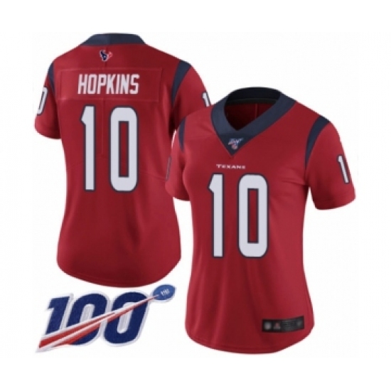 Women's Nike Houston Texans #10 DeAndre Hopkins Red Alternate Vapor Untouchable Limited Player 100th Season NFL Jersey - Ujersey