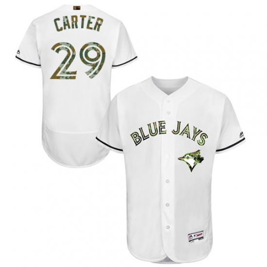 Men's Majestic Toronto Blue Jays #29 Joe Carter Authentic White 2016 Memorial Day Fashion Flex Base MLB Jersey - Ujersey