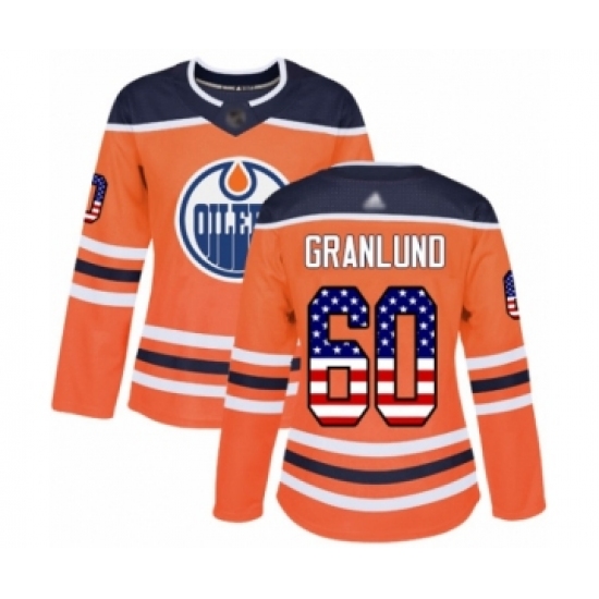 Women's Edmonton Oilers #60 Markus Granlund Authentic Orange USA Flag Fashion Hockey Jersey - Ujersey