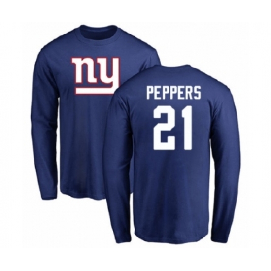 Football New York Giants #21 Jabrill Peppers Royal Blue Name & Number Logo Long Sleeve T-Shirt - Ujersey NHL