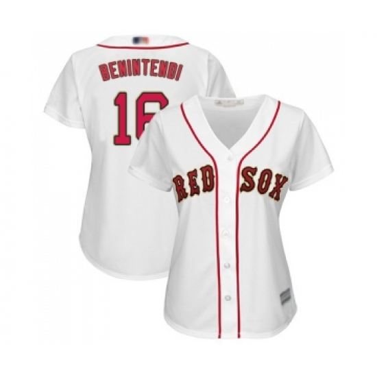 Women's Boston Red Sox #16 Andrew Benintendi Authentic White 2019 Gold Program Cool Base Baseball Jersey - Ujersey