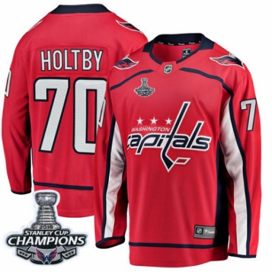 Men's Washington Capitals #70 Braden Holtby Fanatics Branded Red Home Breakaway 2018 Stanley Cup Final Champions NHL Jersey - Ujersey
