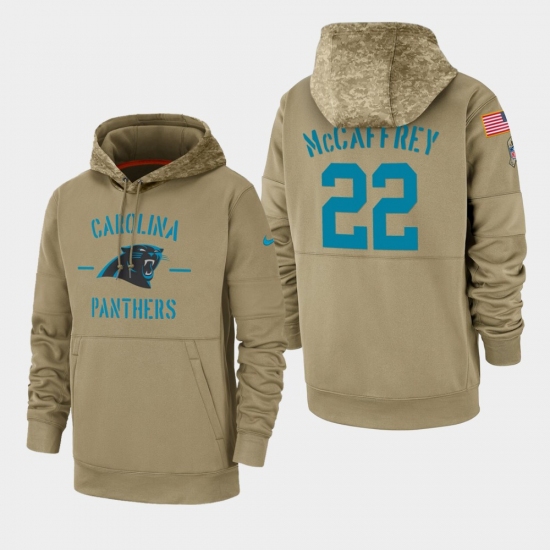 Men's Carolina Panthers #22 Christian McCaffrey 2019 Salute to Service Sideline Therma Pullover Hoodie - Tan - Ujersey NHL