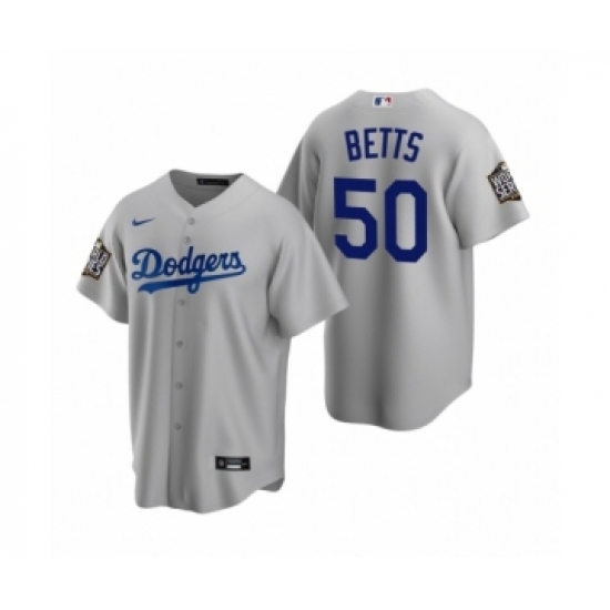 Men's Los Angeles Dodgers #50 Mookie Betts Gray 2020 World Series Replica Jersey - Ujersey