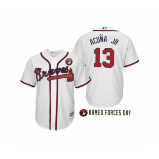 Youth 2019 Armed Forces Day Ronald Acuna Jr. #13 Atlanta Braves White Cool Base Jersey - Ujersey