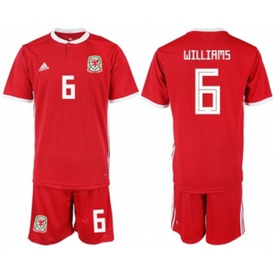 Wales #6 Williams Home Soccer Country Jersey