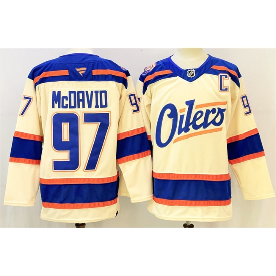Men's Edmonton Oilers #97 Connor McDavid Light Beige 2025 Alternate With C Stitched Hockey Jersey - Ujersey