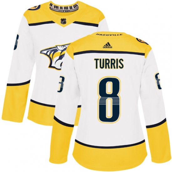 Women's Adidas Nashville Predators #8 Kyle Turris Authentic White Away NHL Jersey - Ujersey