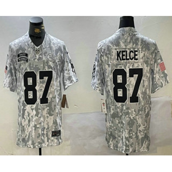 Men's Kansas City Chiefs #87 Travis Kelce Arctic Camo 2024 FUSE Salute to Service Limited Stitched Jersey - Ujersey