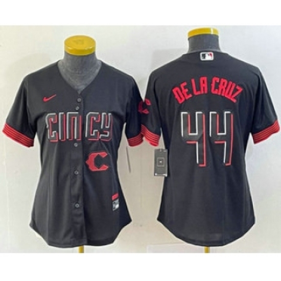 Women's Nike Cincinnati Reds #44 Elly De La Cruz Black 2023 City Connect Cool Base Stitched Baseball Jersey - Ujersey