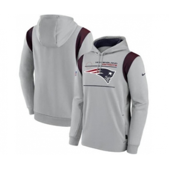 Men's New England Patriots 2021 Gray Sideline Logo Performance Pullover Hoodie - Ujersey