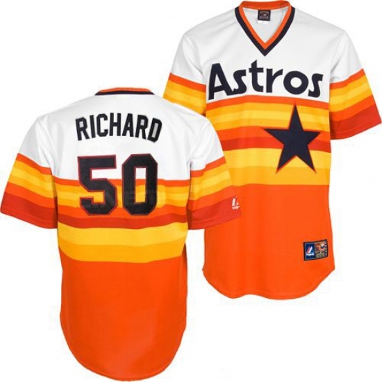 Men's Mitchell and Ness Houston Astros #50 J.R. Richard Authentic White/Orange Throwback MLB Jersey - Ujersey