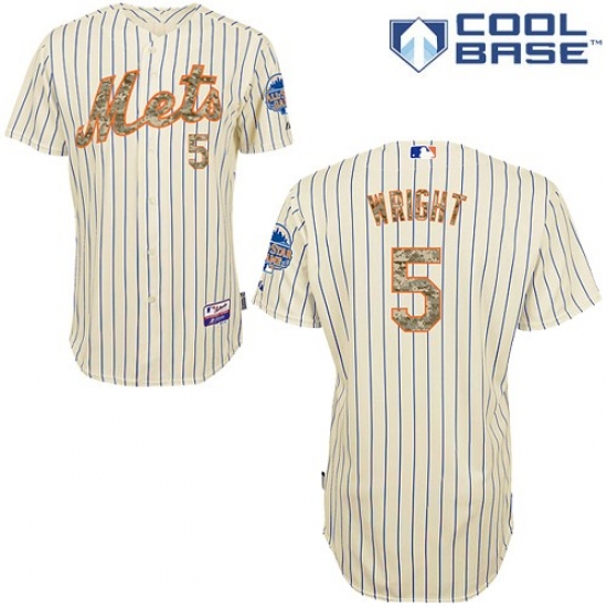 Men's Majestic New York Mets #5 David Wright Authentic Cream USMC Cool Base MLB Jersey - Ujersey