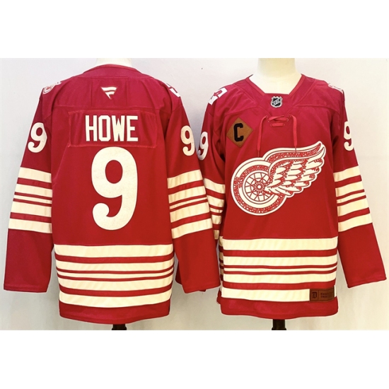 Men's Detroit Red Wings #9 Gordie Howe Red 2025-26 With C Centennial Premium Stitched Hockey Jersey - Ujersey