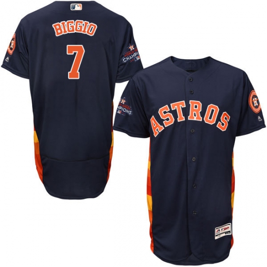 Men's Majestic Houston Astros #7 Craig Biggio Authentic Navy Blue Alternate 2017 World Series Champions Flex Base MLB Jersey