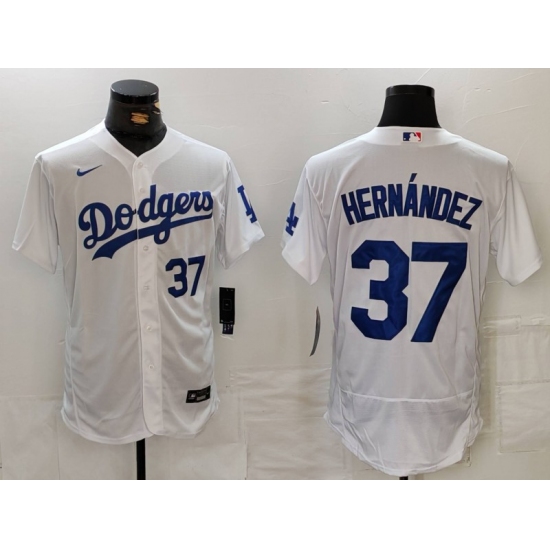 Men's Los Angeles Dodgers #37 Teoscar Hernandez Number White Flex Base Stitched Jerseys - Ujersey