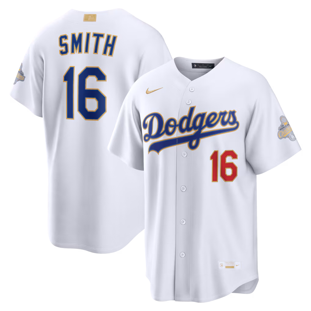 Men's Los Angeles Dodgers Will Smith Nike White 2026 Gold Collection Stadium Jersey