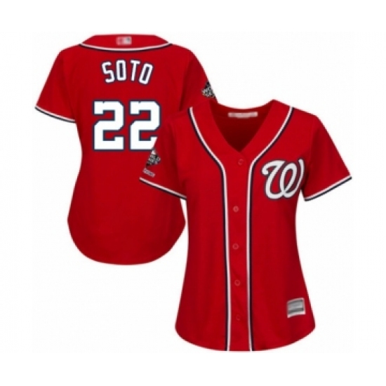 Women's Washington Nationals #22 Juan Soto Authentic Red Alternate 1 Cool Base 2019 World Series Champions Baseball Jersey - Ujersey