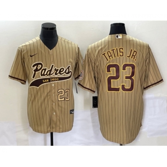 Men's San Diego Padres #23 Fernando Tatis Jr Number Tan NEW 2023 Cool Base Stitched Jersey - Ujersey