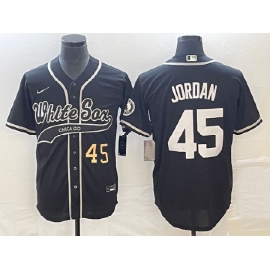 Men's Chicago White Sox #45 Michael Jordan Number Black Cool Base Stitched Baseball Jersey - Ujersey
