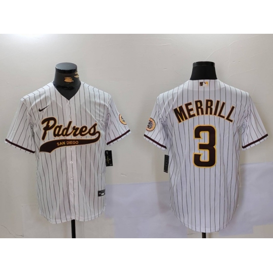 Men's San Diego Padres #3 Jackson Merrill White 2023 Cool Base Stitched Jersey - Ujersey
