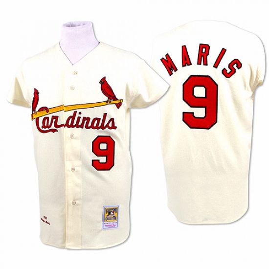 Men's Mitchell and Ness 1967 St. Louis Cardinals #9 Roger Maris Replica Cream Throwback MLB Jersey - Ujersey