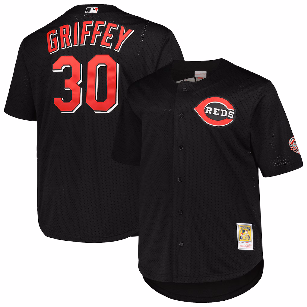 Men's Cincinnati Reds Ken Griffey Jr. Mitchell & Ness Black Big & Tall Cooperstown Mesh Batting Practice Jersey - Ujersey
