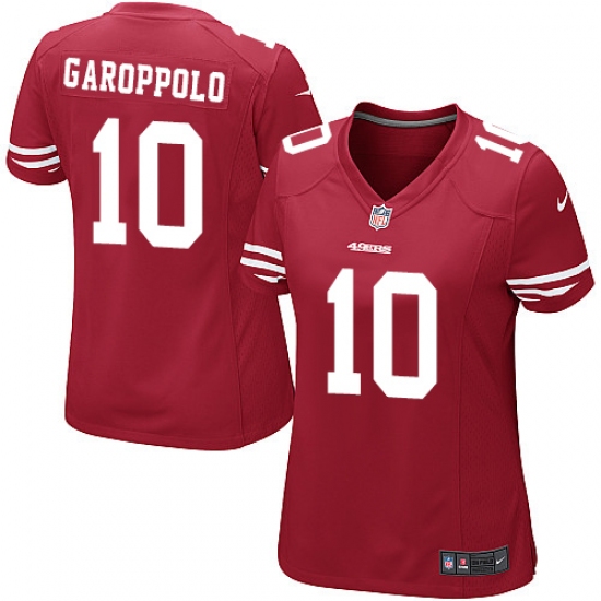 Women's Nike San Francisco 49ers #10 Jimmy Garoppolo Game Red Team Color NFL Jersey - Ujersey