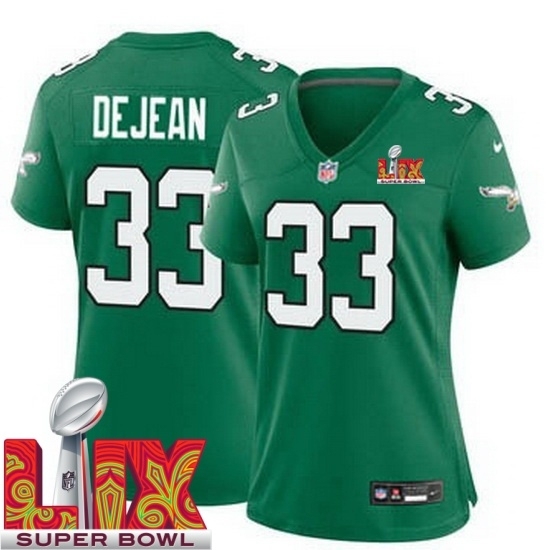Women Philadelphia Eagles Cooper DeJean #33 Kelly Green 2024 2025 Super Bowl LIX F U S E Stitched NFL Jersey - Ujersey