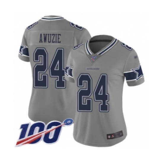 Women's Dallas Cowboys #24 Chidobe Awuzie Limited Gray Inverted Legend 100th Season Football Jersey - Ujersey