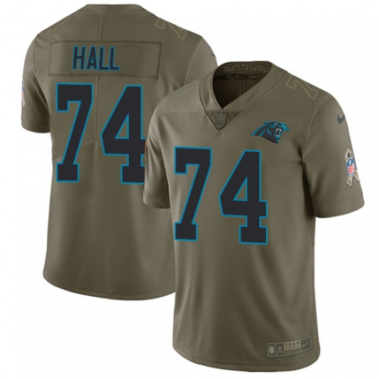 Youth Nike Carolina Panthers #74 Daeshon Hall Limited Olive 2017 Salute to Service NFL Jersey - Ujersey