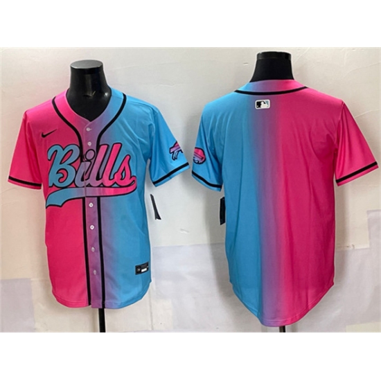 Men's Buffalo Bills Blank Pink Blue Limited Stitched Baseball Jersey - Ujersey