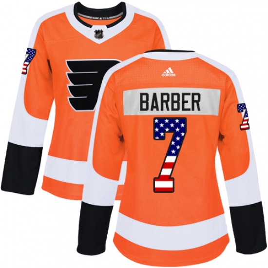 Women's Adidas Philadelphia Flyers #7 Bill Barber Authentic Orange USA Flag Fashion NHL Jersey - Ujersey