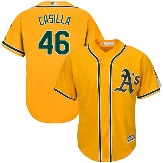 Youth Majestic Oakland Athletics #46 Santiago Casilla Authentic Gold Alternate 2 Cool Base MLB Jersey - Ujersey