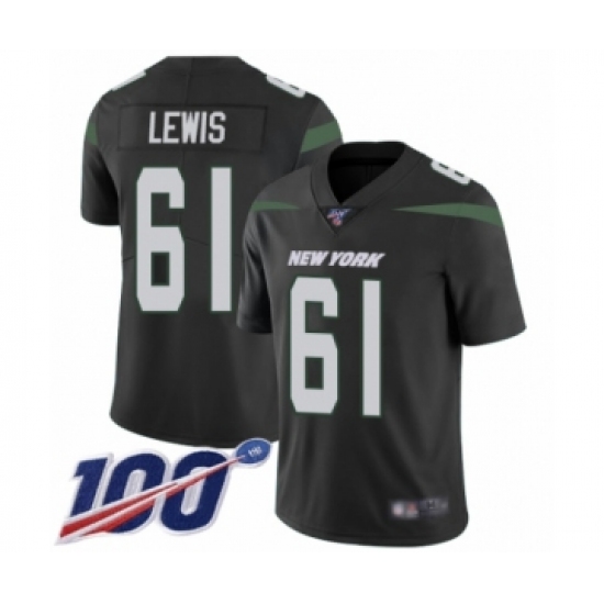 Men's New York Jets #61 Alex Lewis Black Alternate Vapor Untouchable Limited Player 100th Season Football Jersey - Ujersey