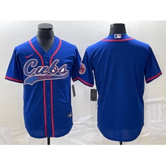 Men's Chicago Cubs Blank Blue Cool Base Stitched Baseball Jersey - Ujersey